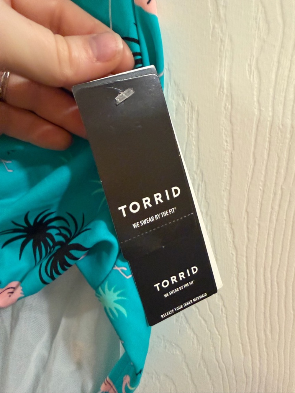 torrid Teal Swim Bottoms with Pink Flamingo & Black Palm Print - Picture 4 of 6
